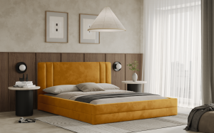 Postel ALCAMO 120x200 zlatá s úložným prostorem