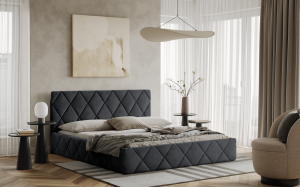 Postel LUKA 140x200 tmavěšedá s úložným prostorem