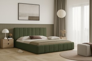 Postel RIMINI 160x200 s úložným prostorem - bouclé - zelená