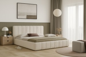 Postel RIMINI 180x200 s úložným prostorem - bouclé - béžová
