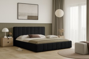 Postel RIMINI 180x200 s úložným prostorem - bouclé - černá