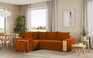 Rohová rozkládací sedačka MAROLA oranžová - CORD 205.11 (7/12)