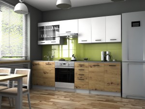 Kuchyňská linka PAMELA 260x200 - Bílá + artisan - Rychlé dodání