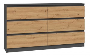 KOMODA MALWA 6 SZUFLAD M6 140 - ANTRACYT / DĄB ARTISAN