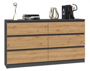 KOMODA MALWA 6 SZUFLAD M6 140 - ANTRACYT / DĄB ARTISAN (2/17)