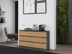 KOMODA MALWA 6 SZUFLAD M6 140 - ANTRACYT / DĄB ARTISAN (7/17)