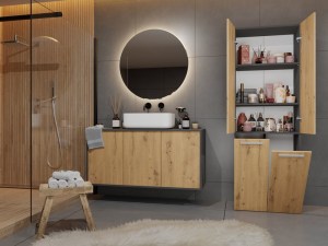 Koupelnová skříňka NEL DD 1K 60 Antracit + dub artisan (4/8)