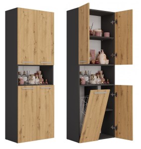 Koupelnová skříňka NEL DK 1K 60 Antracit + dub artisan