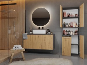 Koupelnová skříňka NEL DK 1K 60 Antracit + dub artisan (5/7)