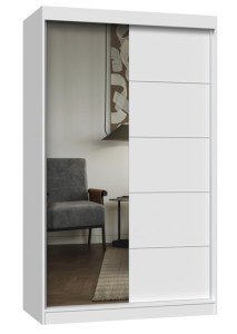 Šatní skříň IGA 120 se zrcadlem a ozdobnou lištou bílá