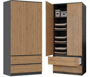 Šatní skříň MALWA SS-90 Antracit + dub artisan (6/9)