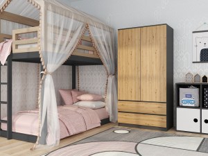 Šatní skříň MALWA SS-90 Antracit + dub artisan (7/9)