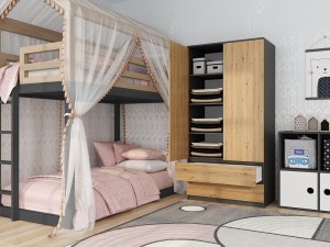 Šatní skříň MALWA SS-90 Antracit + dub artisan (9/9)