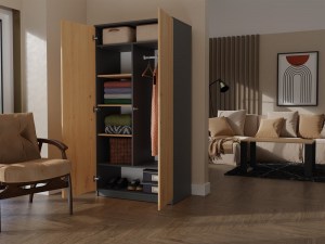Šatní skříň SD-90 Antracit + dub artisan (6/7)