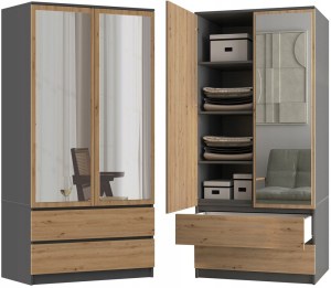 Šatní skříň SS-90 zrcadlo Antracit + dub artisan (10/13)
