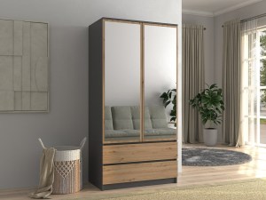 Šatní skříň SS-90 zrcadlo Antracit + dub artisan (11/13)