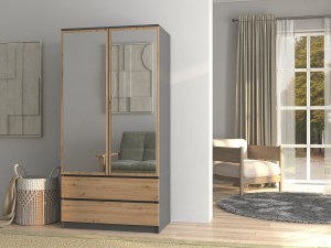 Šatní skříň SS-90 zrcadlo Antracit + dub artisan (12/13)