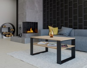 STOLIK KAWOWY ŁAWA MODERN 1P DĄB SONOMA / CZERŃ (5/6)