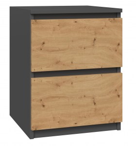SZAFKA STOLIK NOCNY 2 SZUFLADY W2 ANTRACYT / DĄB ARTISAN