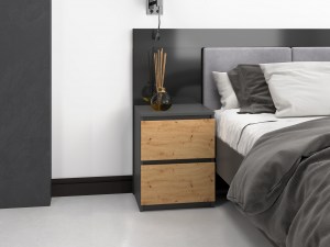 SZAFKA STOLIK NOCNY 2 SZUFLADY W2 ANTRACYT / DĄB ARTISAN (2/11)