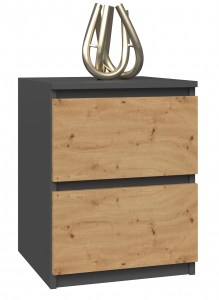 SZAFKA STOLIK NOCNY 2 SZUFLADY W2 ANTRACYT / DĄB ARTISAN (3/11)