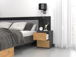 SZAFKA STOLIK NOCNY 2 SZUFLADY W2 ANTRACYT / DĄB ARTISAN (4/11)