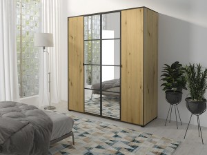 Šatní skříň OSLIN I 180 cm dub artisan + černá
