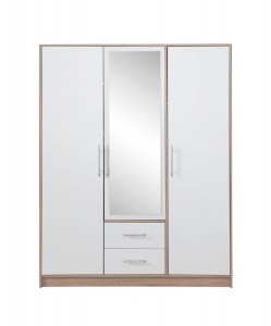 Šatní skříň SMART II 150 se zrcadlem dub sonoma + bílý lux