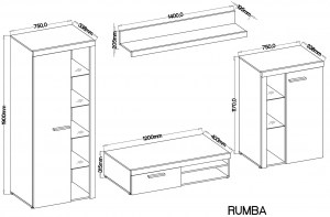 Ilustrační foto - Obývací stěna RUMBA - Rozměry (2/2)