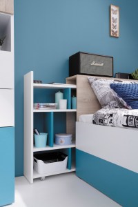 Ilustrační foto - Postel PLANET PL14 Bílá lux + dub + námořní modrá (2/5)