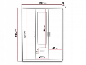 Ilustrační foto - Šatní skříň RAVENA 3D2S - Rozměry (7/7)