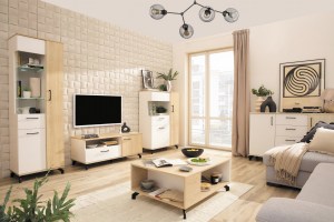 Ilustrační foto - Vitrína MADISON MD04 bílá lux + dub piškotový (2/3)