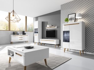 Ilustrační foto - Vitrína NORDI NWT53 Bílý lesk + dub riviera (2/3)