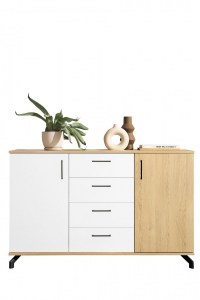 Komoda MADISON MD09 bílá lux + dub piškotový