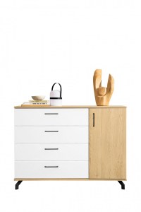 Komoda MADISON MD10 bílá lux + dub piškotový