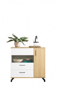 Komoda MADISON MD11 bílá lux + dub piškotový