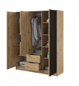 Šatní skříň NELLY 3D bez zrcadla dub artisan + černá (2/3)