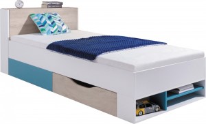 Postel PLANET PL14 Bílá lux + dub + námořní modrá