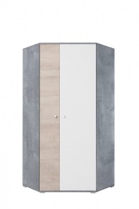 Rohová šatní skříň SIGMA SI2 Beton + bílá lux + dub