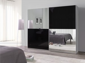 Šatní skříň LUX 26 černý lesk / zrcadla