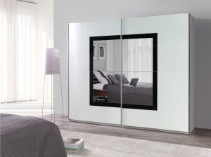 Šatní skříň LUX 31 bílá / černý lesk / zrcadla