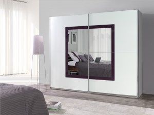 Šatní skříň LUX 32 bílá / fialový lesk / zrcadla