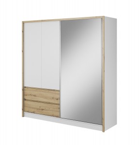 Šatní skříň SARA 200 Bílá + dub artisan