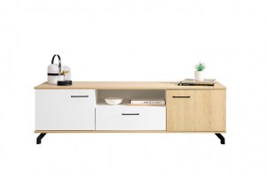 Televizní stolek MADISON MD07 bílá lux + dub piškotový